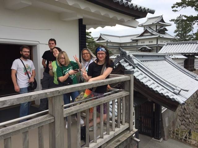 Students posing in front of Kanazawa Castle